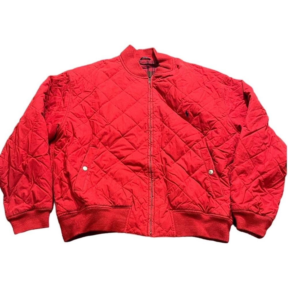 Polo Ralph Lauren Quilted Bomber Jacket Men XXL Red Plaid Lined Full Zip